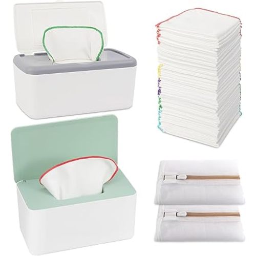 108 Packs Flannel Cloth Baby Wipes with Dispenser, Reusable Natural Skin-friendly Baby Wipes, Body Face Hand Washcloth Essential for Cloth Diapers 8x8 inch