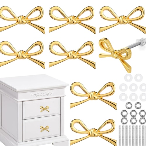 8 Pcs Gold Bow Drawer Knobs Metal Bow Knobs for Dresser Vintage Dresser Handles Pulls Gold Cabinets Handles for Home Bedroom Kitchen Cabinets Hardware Cupboard, 1.6 x 1 Inches