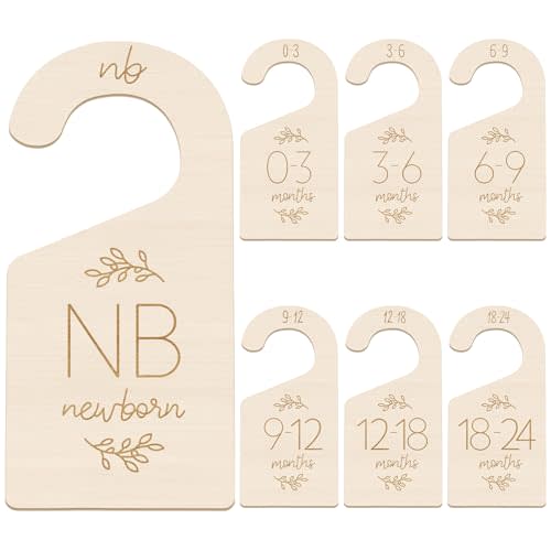 7 Pcs Wooden Baby Closet Dividers, Double-Sided Baby Clothes Size Hanger Organizer from Newborn to 24 Months, Nursery Closet Dividers for Girls and Boys Room Nursery Decor
