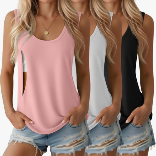 Ficerd 3 Pack Women's Maternity Nursing Tank Tops Breastfeeding Zipper Sleeveless Shirts Comfy Summer Pregnancy Clothes