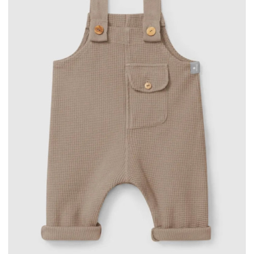 Snug Latzhose Taupe Bio-Baumwolle Waffelstrick – Littlies + mums