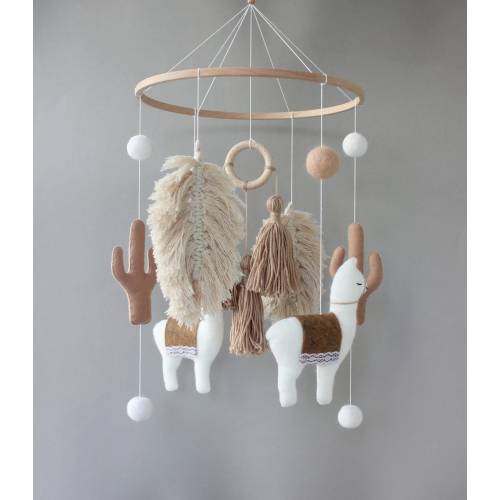 Llama mobile, Boho nursery, Cactus baby mobile, Southwest nursery, Mobile neutral, Llama decor, Newborn gift, Desert crib mobile