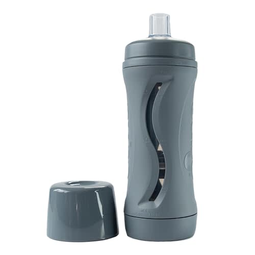 Subo Baby Food Bottle | No Mess Baby Toddler Self Feeder | Squeeze Free Design for Purees, Smoothies, Yogurt, Oatmeal, or Thickened Liquids | Reusable Silicone Washable Cup (Charcoal)