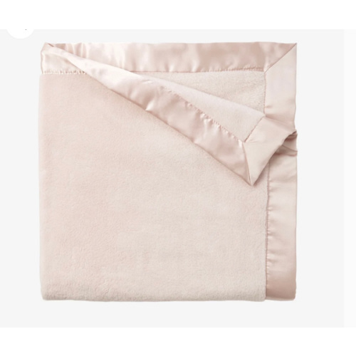 Pale Pink Satin Trim Flannel Fleece Baby Stroller Blanket