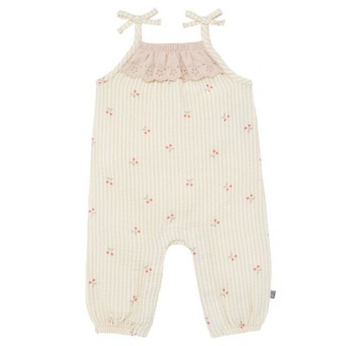 Modern Moments™ by Gerber Baby Girls' Sleeveless Ruffle Romper, Beige Cherry Stripe, 6-9 Months