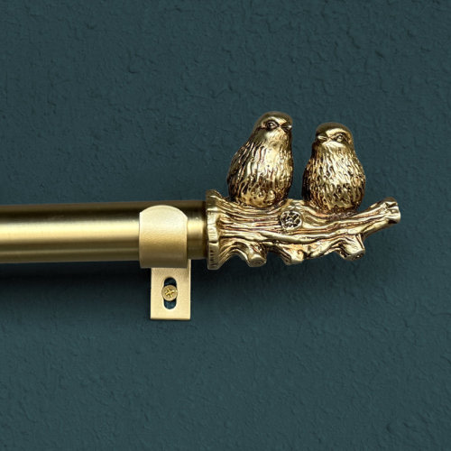 Adjustable Single Curtain Rod With Love Birds & Branch Finial, 2 Color Options | Wayfair