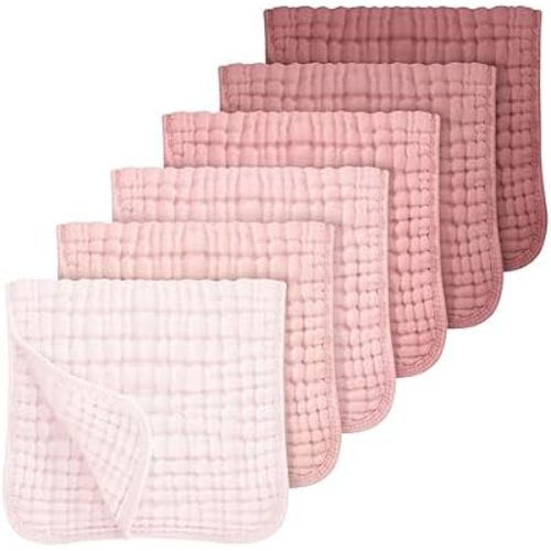Looxii Muslin Burp Cloths Baby Girl 6 Pack - 20" x 10" - Ultra Soft & Absorbent, 6-Layer 100% Cotton for Spit Up & Drool- Gentle Baby Burping Cloth, Newborn Essentials Shower Gift Girl, Gradient Pink