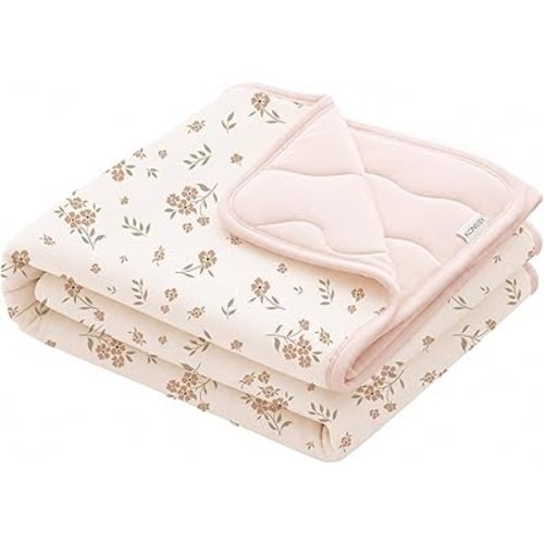 Konssy Viscose Made from Bamboo Baby Blanket for Girls, Reversible Floral & Quilted Blanket for Newborn & Toddler, Soft Breathable Lightweight Crib Stroller & Nursery, All-Season, 33.5 x 45 Inches