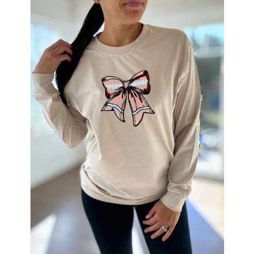 Football Bow Long Sleeve Comfort Tee