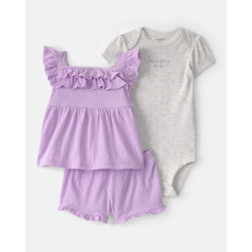 Baby Girl 3-Piece 'Mommy's Mini' Outfit Set - Purple/Grey | Carter's