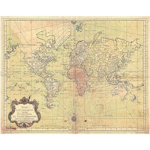Antique Map of The World - Unframed 8x10 Wall Art Print - 1778 Bellin Nautical World Map - Vintage Office Decor -Makes a Great Gift for Relatives and Friends