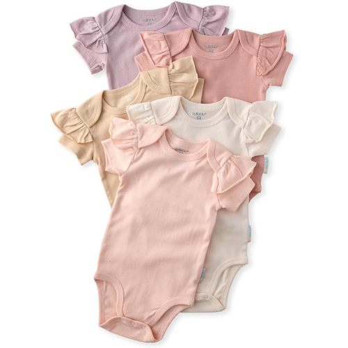 Butterblu Baby Girls' Rory 5-pack Short Sleeve Ruffle Shoulder Bodysuits 100% Organic Cotton for Baby Girls