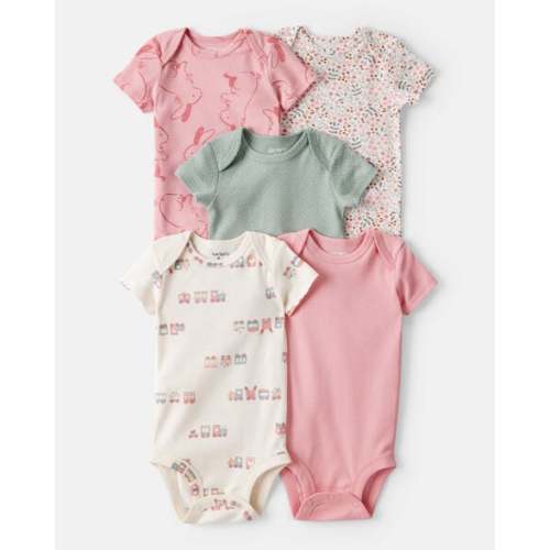 Baby Girl 5-Pack Train Floral Multipack Bodysuits - Green/Pink | Carter's