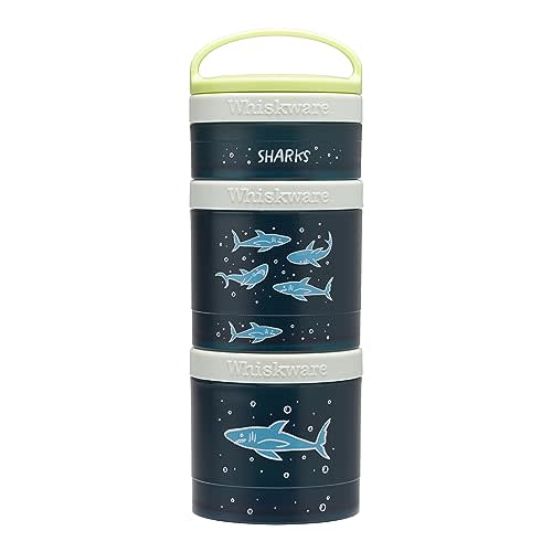 Whiskware Stackable Snack Containers for Kids and Toddlers, 3 Stackable Snack Cups for School or Travel, Sharks(Pack of 1)