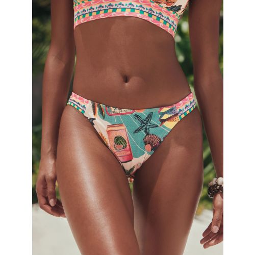 Green/Pink Conversational Bordered High Leg Bikini Bottoms