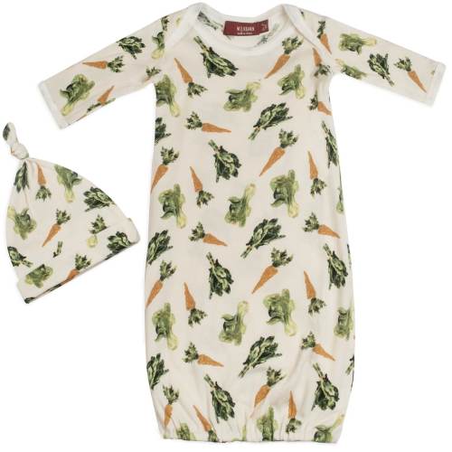 Milkbarn Fresh Veggies Organic Cotton Newborn Gown & Hat Set