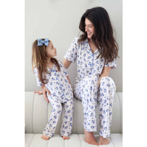 Women's Two-Piece Flare Lounge Set in Sapphire Garden | Caden Lane