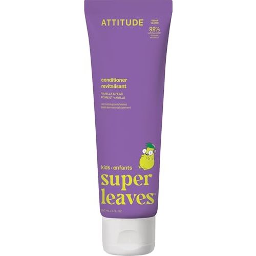 ATTITUDE Kids Conditioner, Gentle Detangling Conditioner, Moisturizing & Softening for Tangles & Knots, Plant-Based, Vegan, Vanilla & Pear Scent, 8 Fl Oz