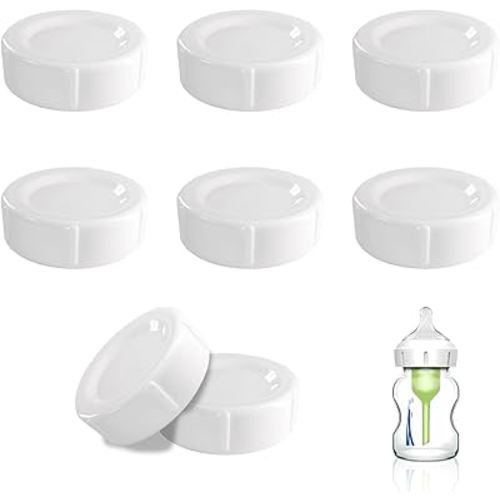 8pcs Wide Bottle Caps Compatible for Wide-Neck Natural Flow Dr Brown Bottles,BPA Free Travel and Storage Baby Bottle Lids Replacement Parts with Sealing Gasket for Baby Bottles Accessory (White)