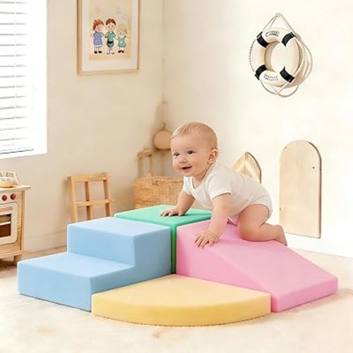 DTRK Climbing Toys for Toddlers 1-3, 4-Piece Soft Indoor Play Gym for Kids, Toddler Playtime Corner Climber Indoor Foam Play Gym for Climbing Crawling and Sliding,Foam Climb Blocks for Baby