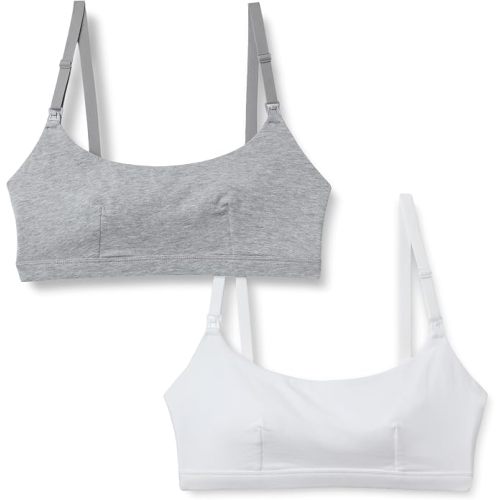 Amazon Essentials Women's Cotton Jersey Comfort Nursing Bra, Wirefree, Pack of 2, Grey Heather / White, X-Large