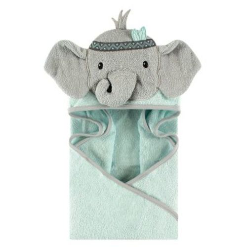 Little Treasure Baby Boy Cotton Animal Hooded Towel, Mint Elephant, One Size
