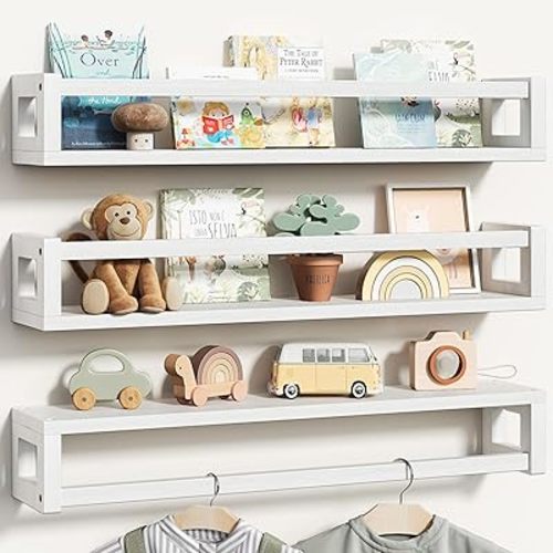 Upgraded Thick Floating Shelves - 24 Inch Multi-Use Wall-Mounted Bookshelves for Kids and Nursery, Ideal for Books, Toys, Spice Rack, Decor - White