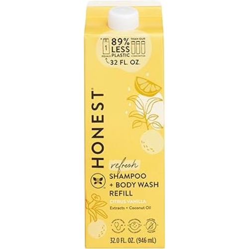 The Honest Company 2-in-1 Cleansing Shampoo Body Wash Refill Carton Gentle for Baby Naturally Derived Tear-free Hypoallergenic Citrus Vanilla Refresh 32 fl oz