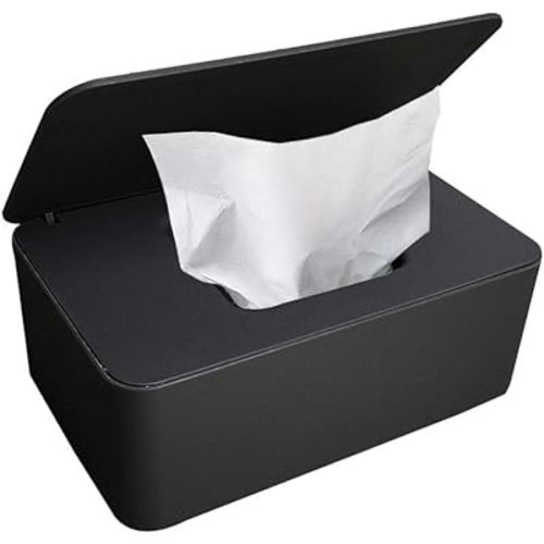 Baby Wipes Dispenser, Baby Wipes Case Holder Keeps Diaper Wipes Fresh Non-Slip Wipe Container Three-Layer Seal Design Prevent Moisture Loss (Black)