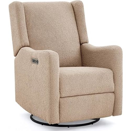 Delta Children Mercer Electronic Power Recliner and Swivel Glider with USB-A and Type-C Ports - Greenguard Gold Certified - Stain-Resistant Performance Fabric is Oeko-TEX Standard 100 Certified, Sand
