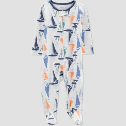 Carter's Just One You®️ Baby Boys' Sailboat Footed Pajama - Blue/white Newborn