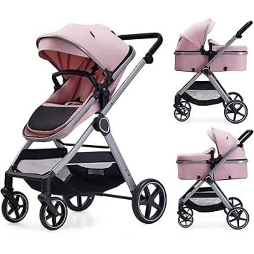 2 in 1 Baby Stroller, Newborn Infant Toddler Convertible Pram Stroller for 0-36 Months Old Babies (Pink)