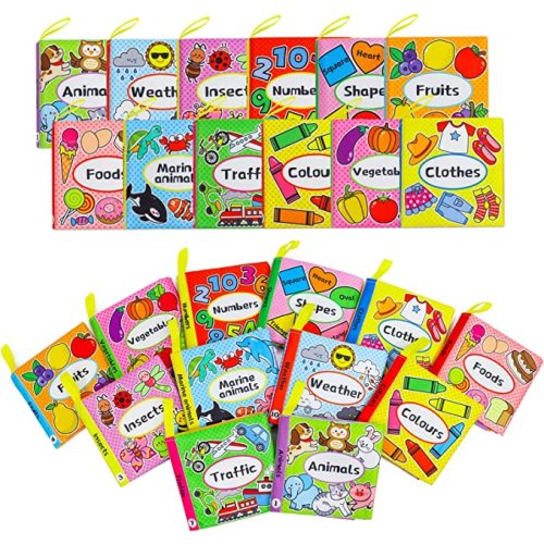 OKOOKO Baby Books 12PCS Soft Cloth Books Bath Books Crinkle Paper Washable Non-Toxic Educational Preschool Learning Toy for Babies Infants Toddlers Kids