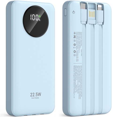 JIUMESS 10000mAh Power Bank 22.5W Fast Charging Portable Charger with Cables, USB Battery Pack Compatible for iPhone and Android Cell Phone
