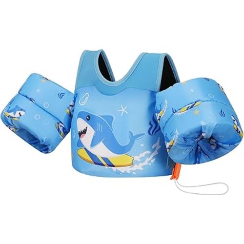MoKo Toddler Swim Vest for Kids 13-30/20-50/22-66lbs, Swim Arm Floaties Cartoon Swimming Water Wings Pool Float Vests Sleeves Shoulder Straps Arm Band for Children Learn to Swim