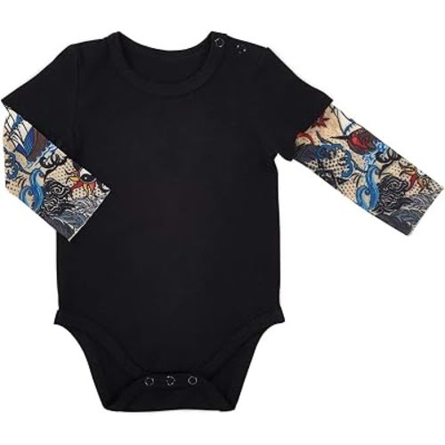 Stephan Baby Snapshirt-Style Diaper Cover with Tattoo Sleeves, Black, 6-12 Months