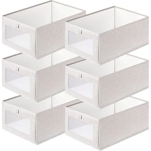 6 Pcs Linen Closet Organizers and Storage Clothing Bins Large Foldable Box with Window Storage Baskets for Closet Shelf Clothes Jeans Toys Organization, Cube Storage Boxes for Organizing