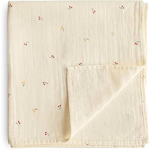 mushie Muslin Baby Swaddle Blanket | 100% Organic Cotton (Cherries)