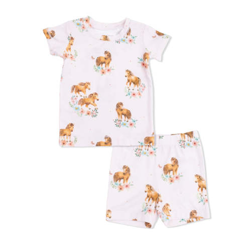 Short Loungewear Set, Pink Ponies