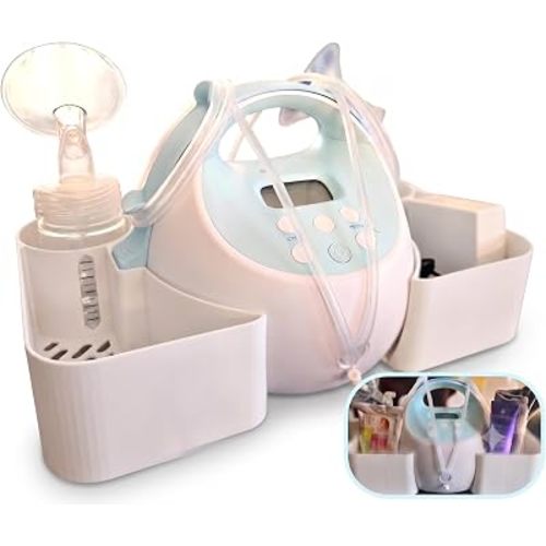 Compatible with Spectra Pump Caddy & Bottle Holder for S1/S2 Breast Pumps – 3D Printed PLA Organizer with Bottle Storage – Snap-On Pump for Pumping Essentials (White)