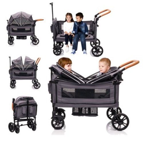 Funyard Wagon Stroller for 2 kids - Push-Pull Double Lightweight Folding Stroller for Toddler