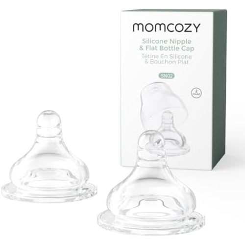 Momcozy Soft Baby Nipple Premium Natural Flow Silicone for Wide-Neck Bottles, BPA-Free, Perfectly Compatible with Momcozy Breast Milk Cooler, Small (Pack of 2)