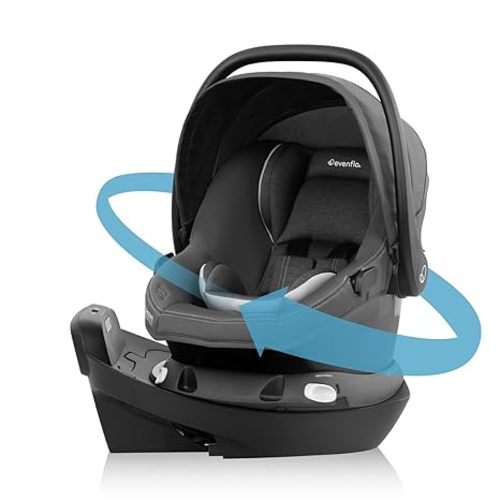 Evenflo Revolve180 LiteMax NXT Rotating Rear-Facing Lightweight Preemie and Infant Car Seat 3-30lbs with Green & Gentle. Easy Install with Base (Anchor Gray)
