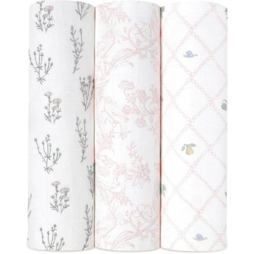 aden + anais Silky Soft Swaddle Blanket, Boutique Muslin Blankets for Girls & Boys, Baby Receiving Swaddles, Ideal Newborn & Infant Swaddling Set, Perfect Shower Gifts, 3 Pack, French Floral