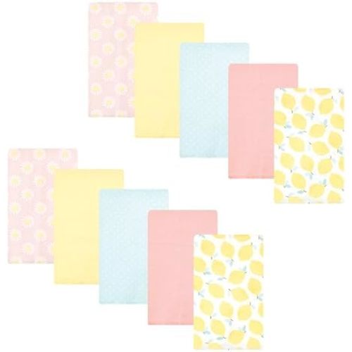 Hudson Baby Unisex Baby Cotton Poly Flannel Burp Cloths, Lemon Daisy 10 Pack, One Size