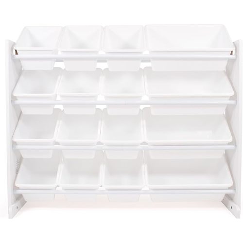 Humble Crew Toy Storage Organizer with 16 Removable Storage Bins for Kids Playroom, 4-Tier Toddler Toy Organization and Storage, White/White