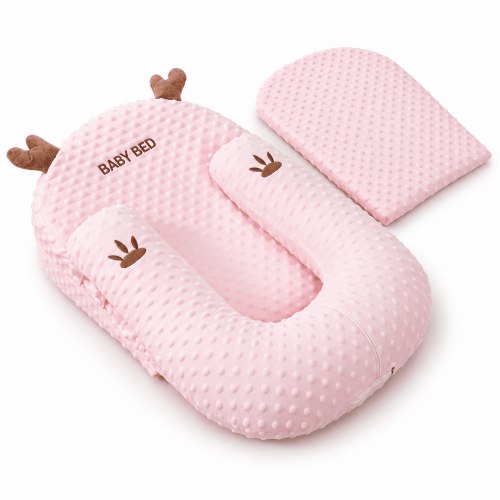 Baby Lounger and Nursing Pillow Set, 3-Piece U-Shaped Infant Support Cushion with Dual Support Pads for Tummy Time, Pink
