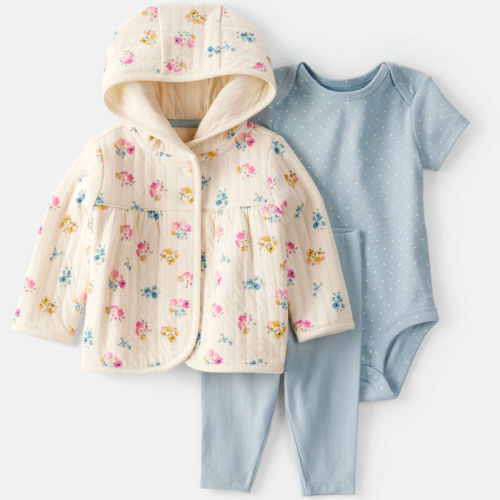 Ivory/Blue Baby 3-Piece Floral Little Cardigan Set | Carter’s Oshkosh Canada