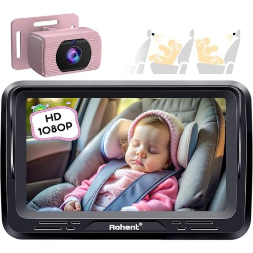 Rohent Baby Car Camera HD 1080P - Rear-Facing Infant Monitor with Night Vision Car Camera for Baby 150° Wide-Angle Lens Anti-Glare Screen Easy Install 360° Adjustable Display
