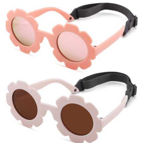 Polarized Baby Sunglasses with Strap – Flexible Flower Shaped Sunglasses for Toddler & Infant Age 0-24 Months